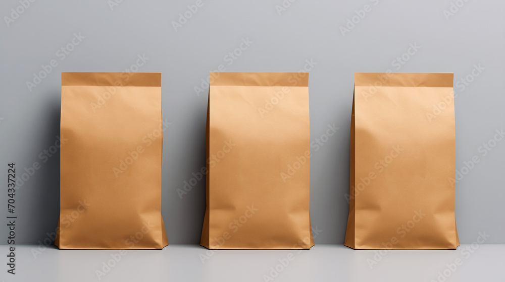 Empty packaging mockup. A template with a ready-made minimalistic design. Empty space. Advertising, product presentation, printing. Monochrome pastel background. Brown, red, white, orange color. Empty packaging mockup. A template with a ready-made minimalistic design. Empty space. Advertising, product presentation, printing. Monochrome pastel background. Brown, red, white, orange color.