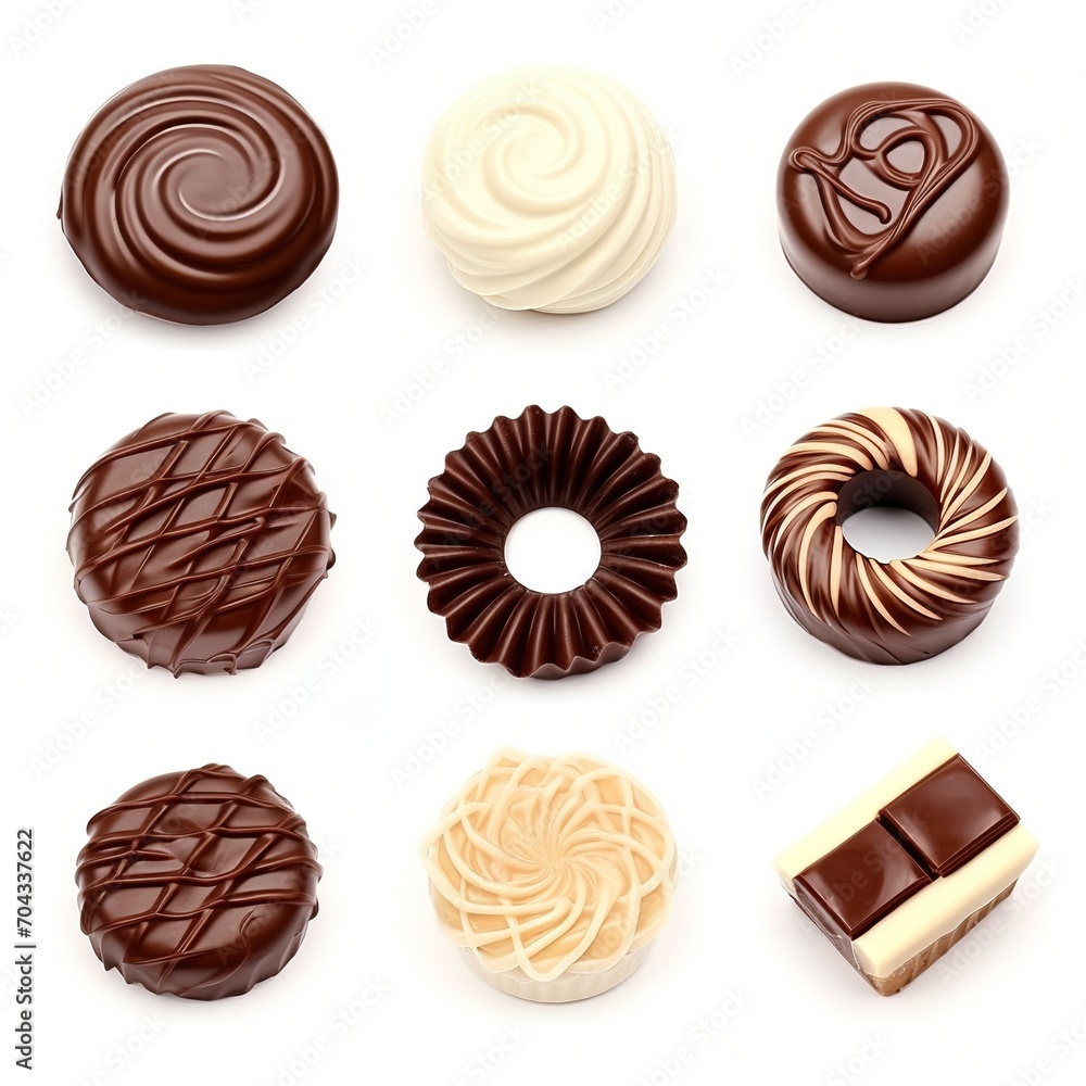 Various shapes and colors of chocolates Various shapes and colors of chocolates