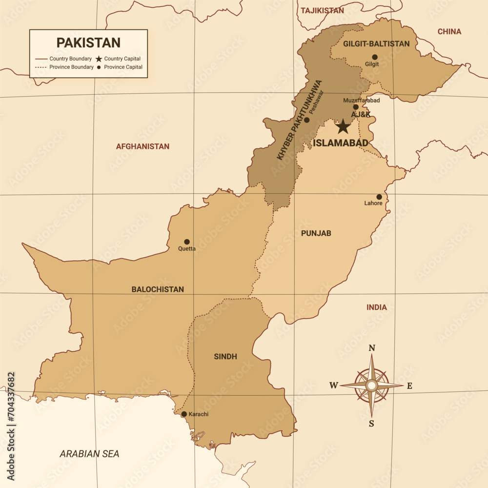 Pakistan Country Map With Surrounding Border