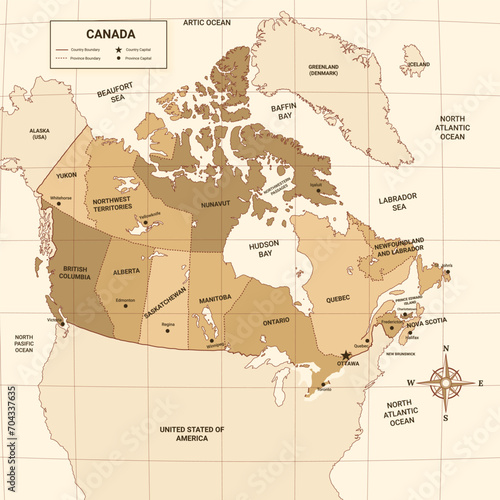 Canada Country Map With Surrounding Border photo