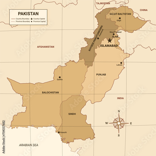 Pakistan Country Map With Surrounding Border photo