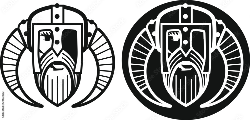 Supreme deity of Norse mythology Odin wearing horned helmet - obrazy, fototapety, plakaty 