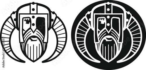 Supreme deity of Norse mythology Odin wearing horned helmet