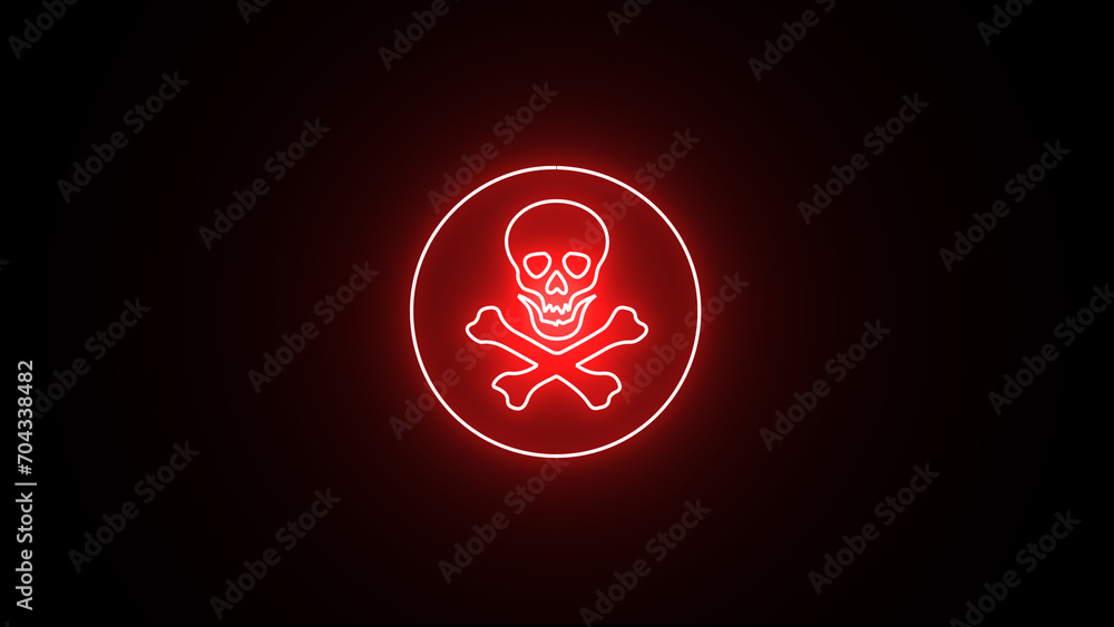 Neon glowing Toxic sign, electricity or chemical Warning icon. neon Skull and Crossbones Icon on black Background. glowing Danger sign with skull. Neon glowing Toxic sign, electricity or chemical Warning icon. neon Skull and Crossbones Icon on black Background. glowing Danger sign with skull.