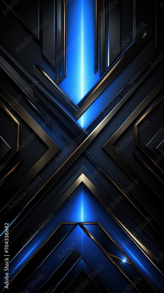 abstract black and blue background with geometric shapes and strong lines - metallic light technology wallpaper - obrazy, fototapety, plakaty 