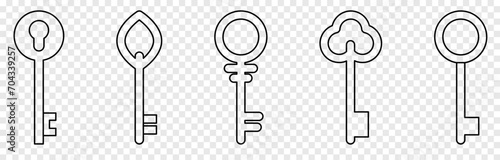 Set of outline key icons. Vector illustration isolated on transparent background