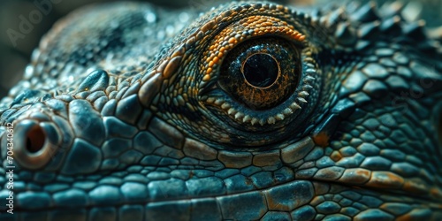 A detailed close-up view of a lizard s eye. This image can be used to depict reptiles  wildlife  nature  or close-up photography