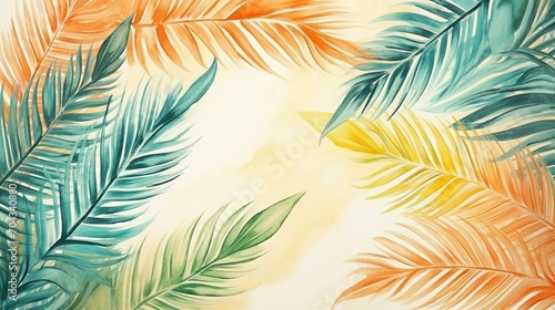 Vibrant Tropical Leaf Wallpaper Design with Exotic Watercolor Texture - Artistic Botanical Background for Modern Decor © Sunanta