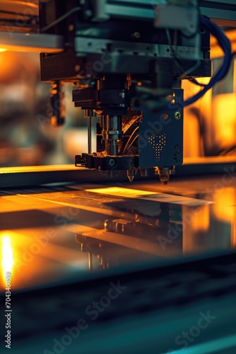 Close up view of a machine sitting on a table. Perfect for illustrating technology, manufacturing, or workplace concepts