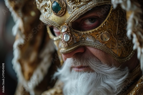 A close-up shot of a person wearing a mask. This image can be used for various purposes
