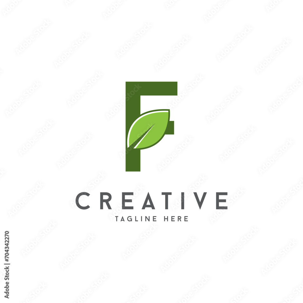 Organic Green eco letters F logo with leaves. Organic Green eco letters F logo with leaves.