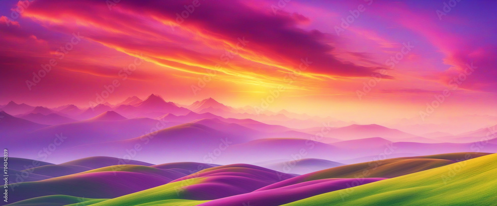 Abstract colorful background. Purple green yellow sky with clouds. Copy space. For design. Multicolored. Beautiful fantasy sky. Magical, fantastic. Web banner. Wide. Panoramic. Abstract colorful background. Purple green yellow sky with clouds. Copy space. For design. Multicolored. Beautiful fantasy sky. Magical, fantastic. Web banner. Wide. Panoramic.