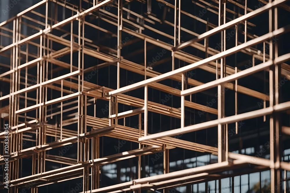 construction of a building, Building construction of metal steel framework outdoors 