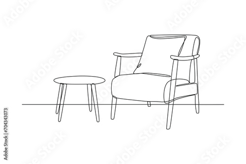 Tbale and chair for afternoon enjoy. Home decoration minimalist concept. Simple continuous line, Simple line.