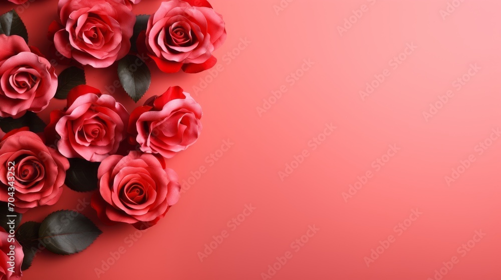 Vibrant red roses in a stunning top-view arrangement on a scarlet background - copy space available
Vibrant red roses in a stunning top-view arrangement on a scarlet background - copy space available