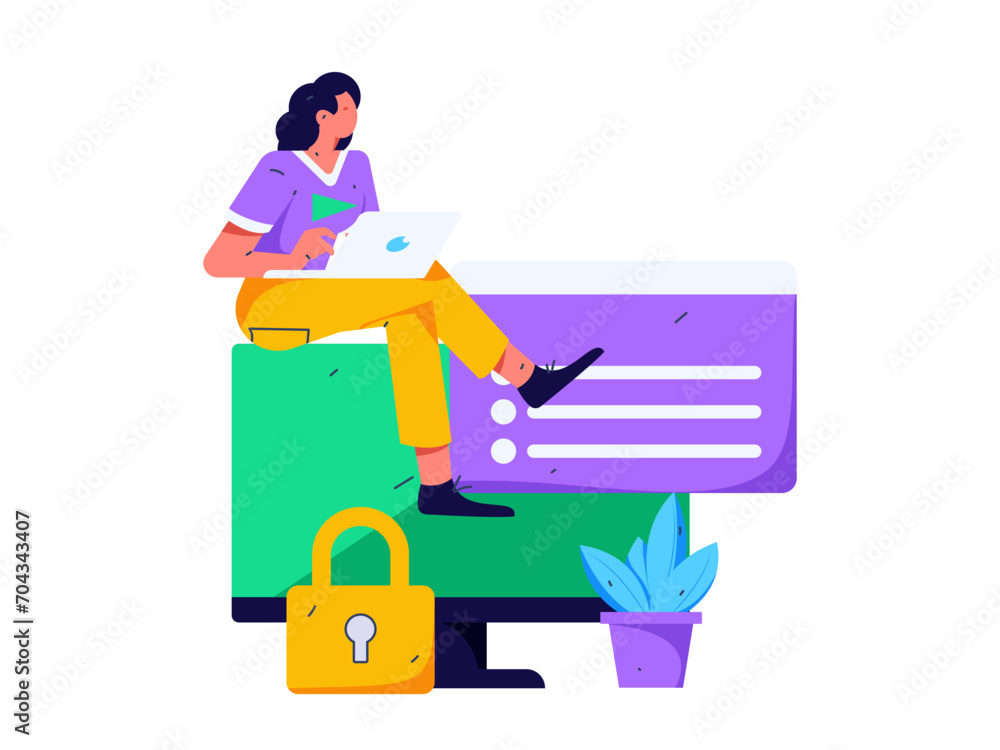 Business network security character flat vector concept operation hand drawn illustration
