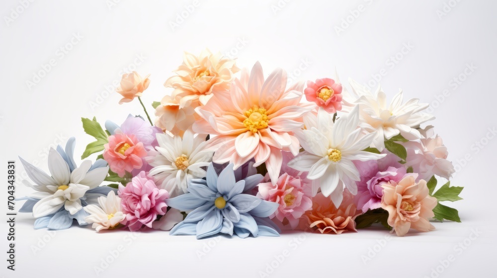 Breathtaking floral elegance: vibrant bouquet closeup on pure white background – high-quality stock image
