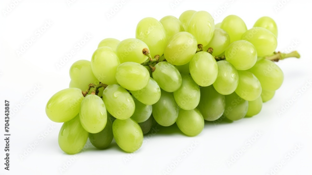 Vibrant cluster of fresh green grapes isolated on a clean white background
