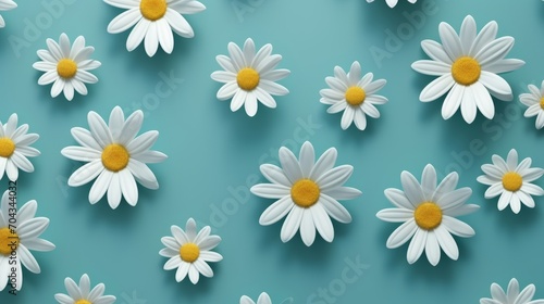 Serene 3d render  chamomile flowers in a subtle turquoise pattern  