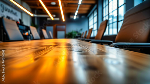 Empty corporate conference room with modern design. Ideal for illustrating business meetings, corporate discussions, and professional presentations.