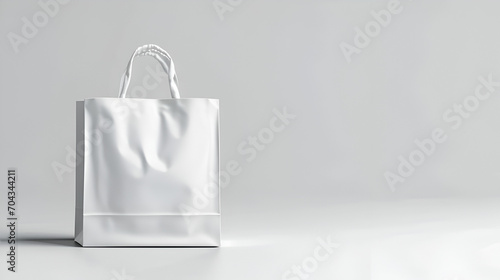 White Paper Bag On White Background. Mockup Fo Design, Generative Ai