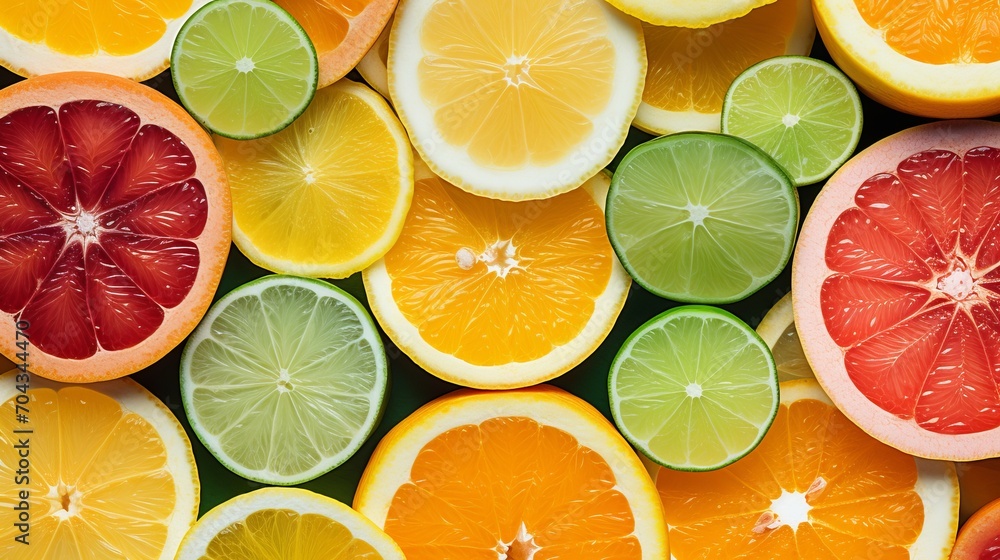 Citrus sensation: close-up of diverse and succulent citrus slices
Citrus sensation: close-up of diverse and succulent citrus slices