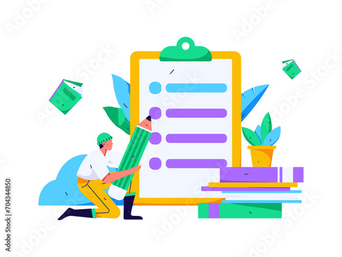 Invite friends to conduct questionnaire flat vector concept operation hand drawn illustration
