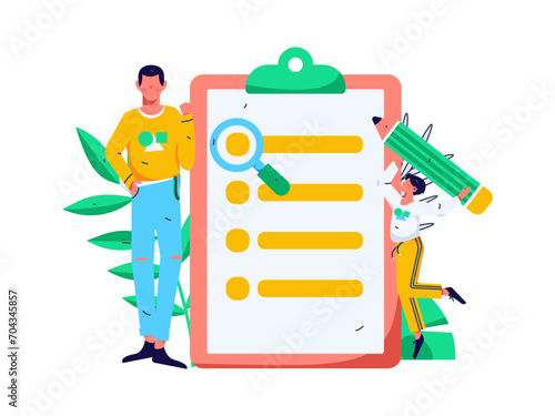 Invite friends to conduct questionnaire flat vector concept operation hand drawn illustration 