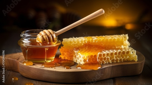 Close-up of fresh honey with honeycomb - sweetness from nature's bounty