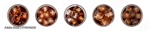 Collection of a glass of iced cola or iced tea isolated on a transparent background, top view photo