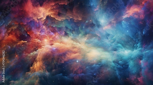 A cosmic journey through a nebula-filled galaxy  with vibrant colors swirling in space