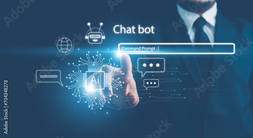 Chatbot Chat with AI, Ai tech, Digital chatbot, robot application, OpenAI generate. Artificial Intelligence. Using command prompt for generates something, Futuristic technology transformation.
