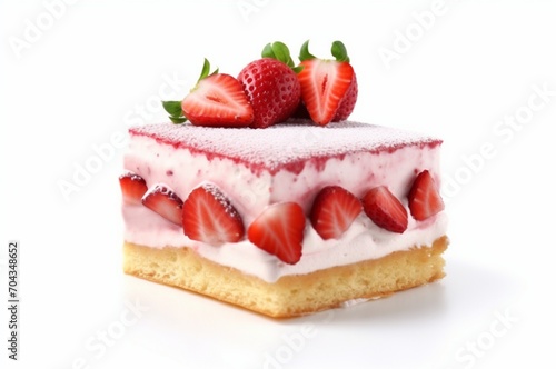 colorful sponge cake with strawberries isolated on white background. generative ai
