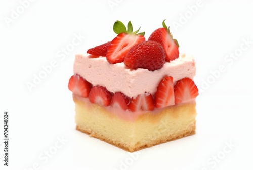 colorful sponge cake with strawberries isolated on white background. generative ai