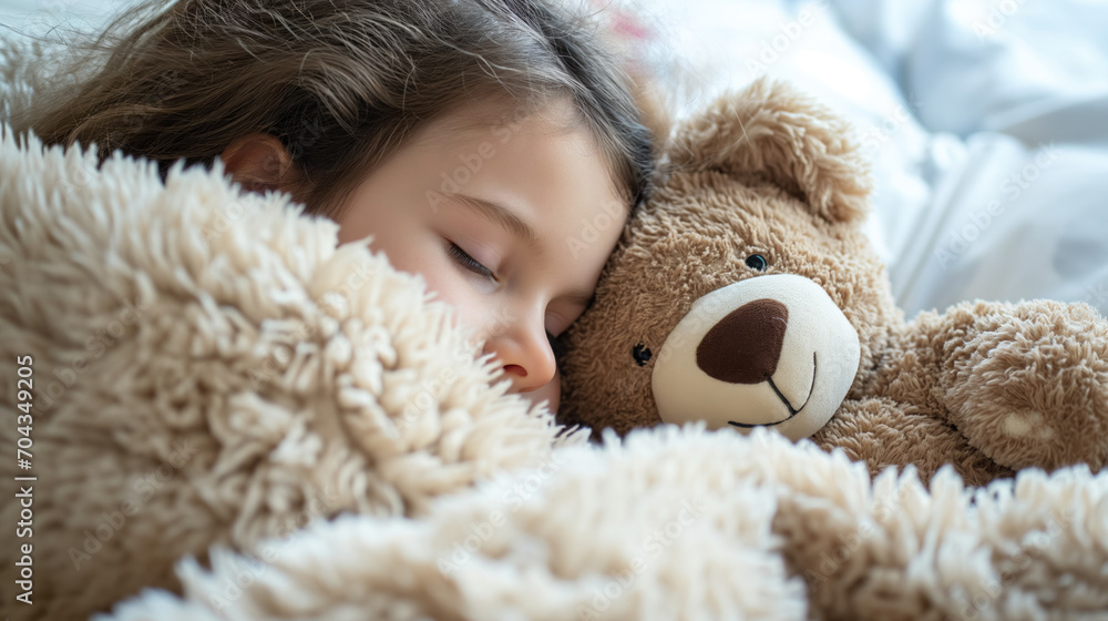 Child sleeping peacefully with a teddy bear. Child sleeping peacefully with a teddy bear.
