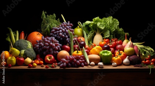 Vibrant studio composition: assorted fresh fruits and vegetables in captivating arrangement

