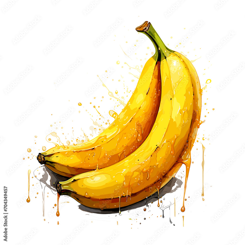 Two ripe bananas designed on a white background. watercolor Image capture. Vector.