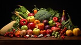 Vibrant array of fresh fruits and vegetables in studio setting - healthy eating concept with colorful produce

