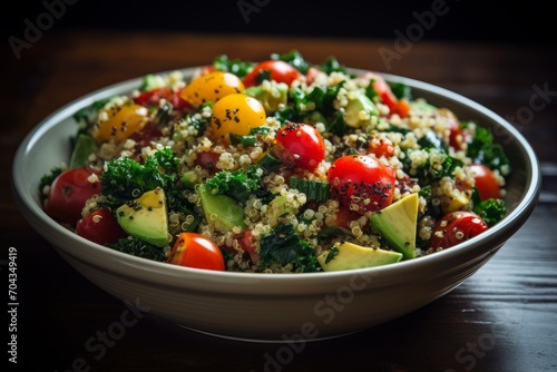 Photo of a gourmet vegetarian quinoa salad. Generative AI