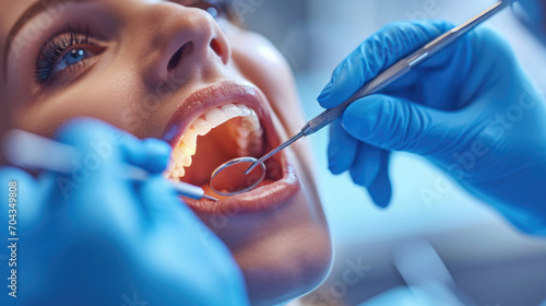 dentist and patient in dental clinic photo
