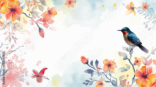 Watercolor floral background with bird. Hand drawn vector art. © Imam Lutfi