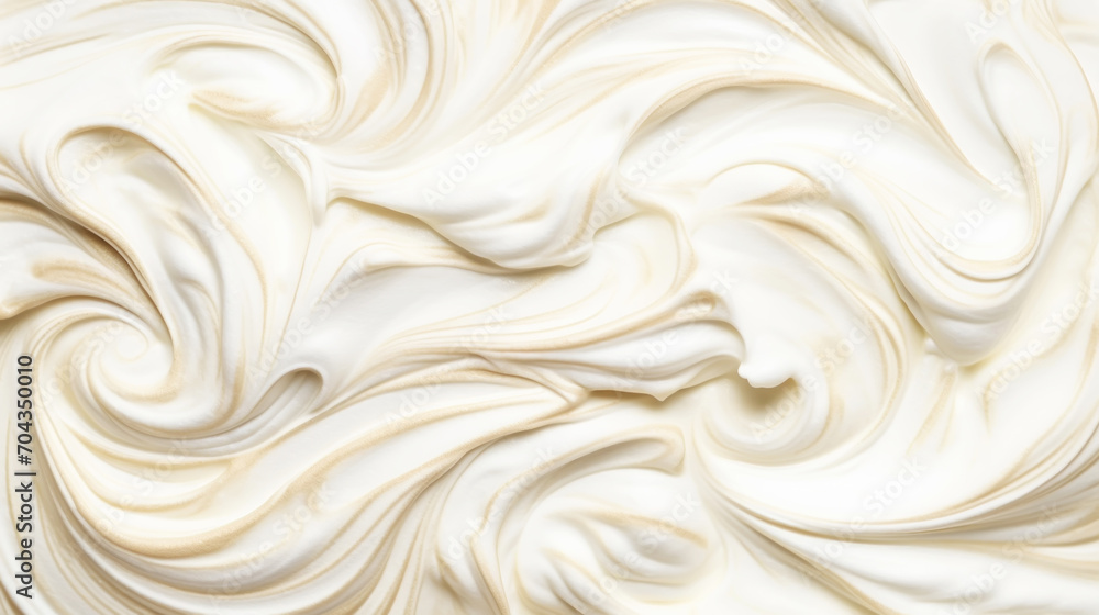 Close-up of vanilla ice cream texture. Top view of frozen white-yellow gelato surface. Food background. Generative AI Close-up of vanilla ice cream texture. Top view of frozen white-yellow gelato surface. Food background. Generative AI