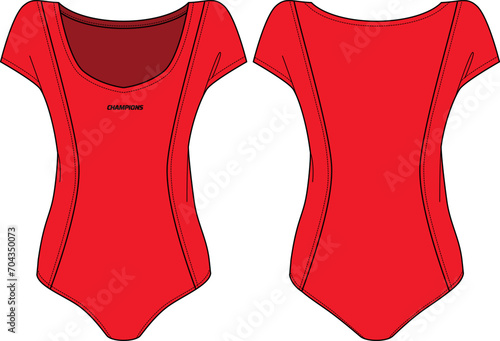 Women Bodysuit active wear design flat sketch fashion Illustration, Snap Leotard swimsuit suitable for girls and Ladies . Bodycon Swimwear active clothing.