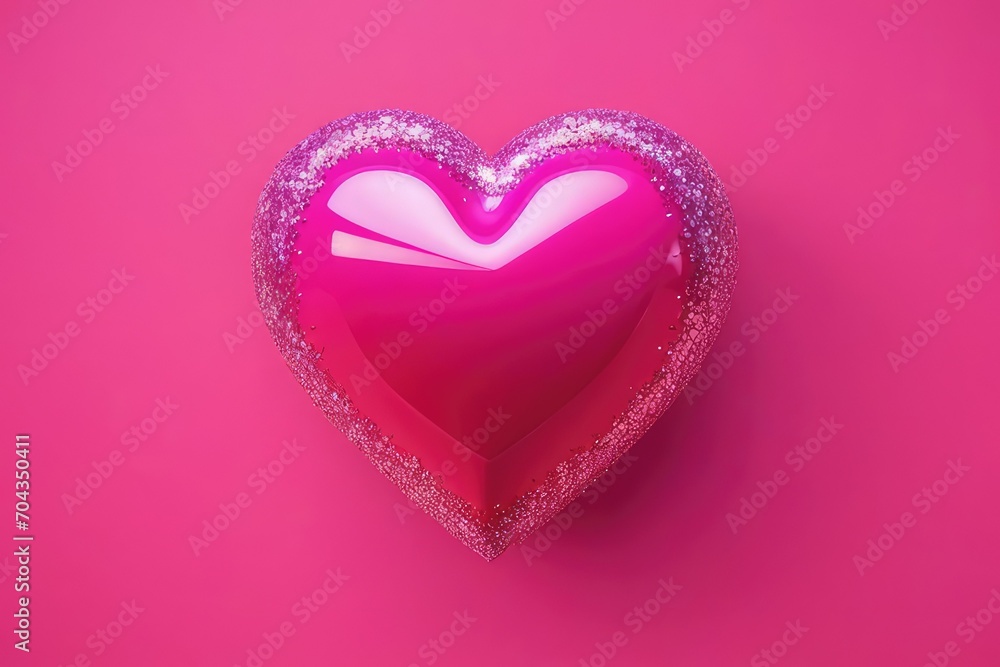 3D Heart with sparkle s. Social media emoji. Valentines day. Pink heart emoticon. Love mood. Cartoon creative design icon isolated. 3D Rendering