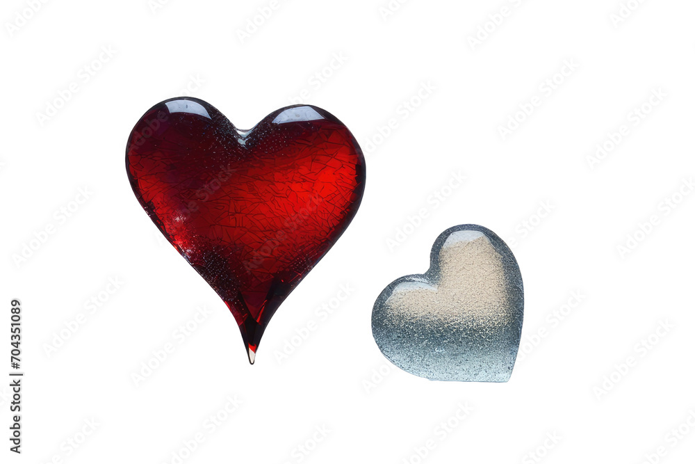 Fototapeta premium a high quality stock photograph of two hearts red and white with glass isolated on a white background
