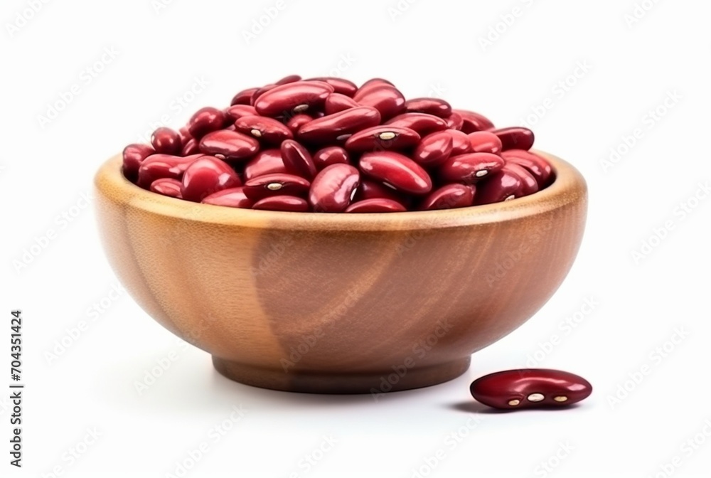 kidney beans in wooden bowl isolated on white background. generatif ai kidney beans in wooden bowl isolated on white background. generatif ai