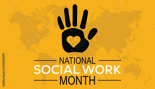 National Social Work month is observed every year in March. Holiday, poster, card and background vector illustration design.