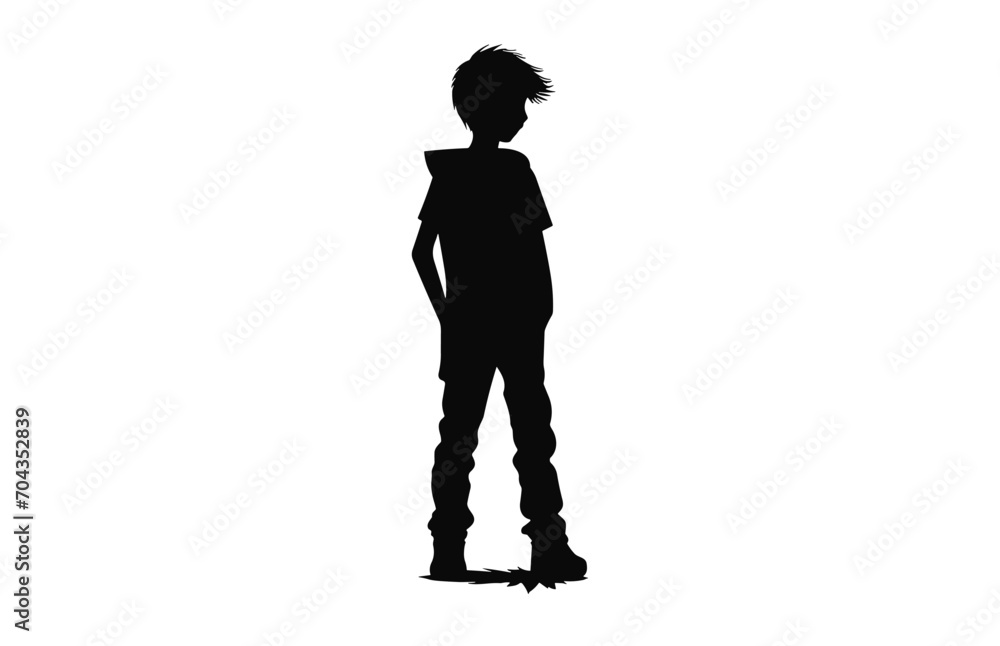 A Young teenage Boy Silhouette vector isolated on a white background