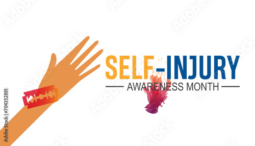 Self Injury Awareness Month is observed every year in March. Holiday, poster, card and background vector illustration design.