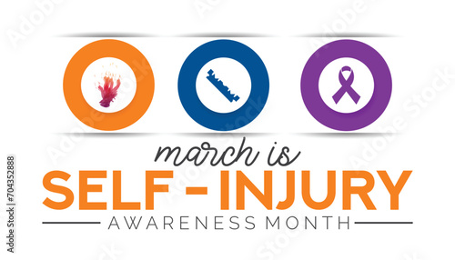 Self Injury Awareness Month is observed every year in March. Holiday, poster, card and background vector illustration design. photo